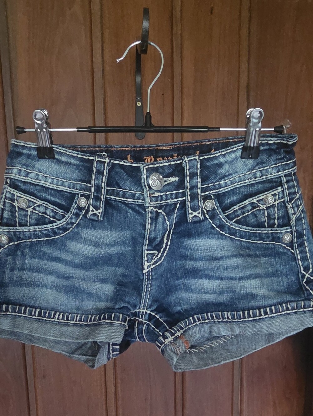 Rock Revival Amy Size 25  Medium Dark Blue Distressed Denim  Cuffed Shorts